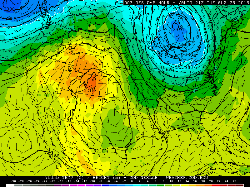 700 mb temperatures for Tuesday from the GFS model