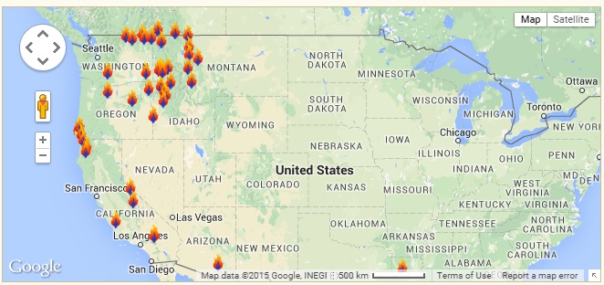 Current wildfires across the United States from inciweb.org