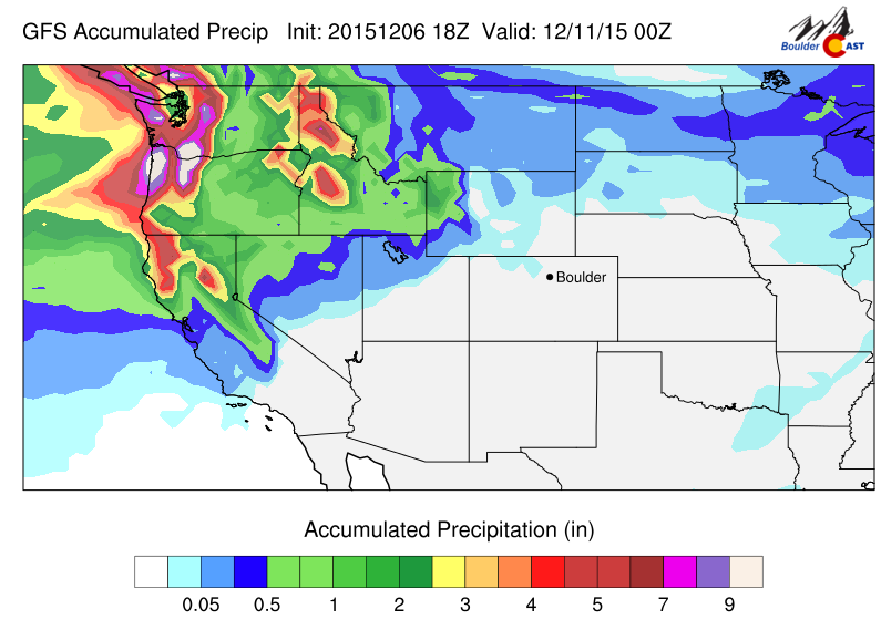 Total precipitation from the GFS through Thursday evening