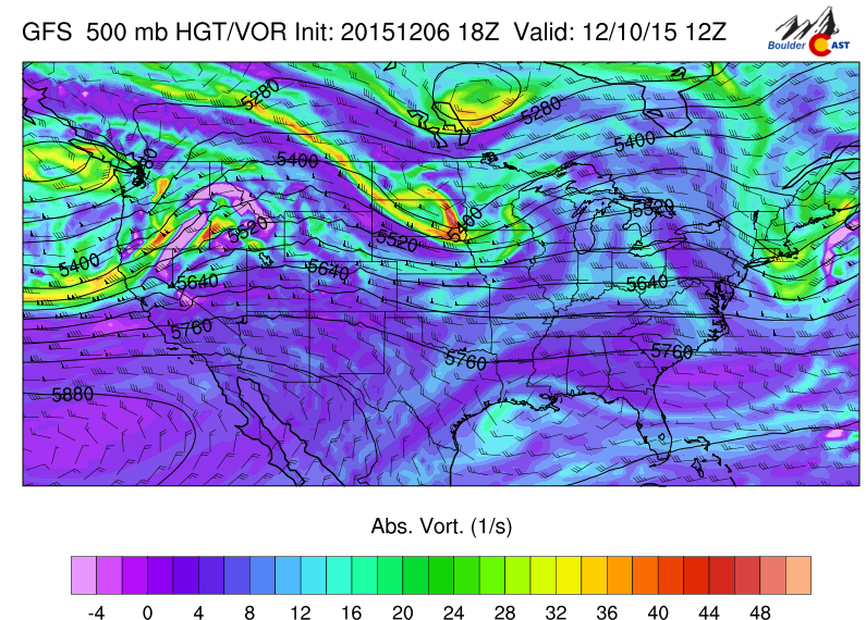 GFS 500mb vorticity map, valid Thursday morning