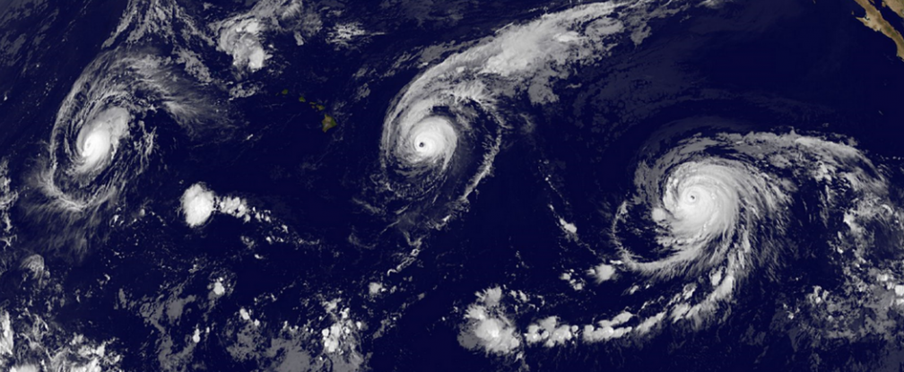 For the first time ever, three Category 4+ hurricanes were spread across the Pacific at once.