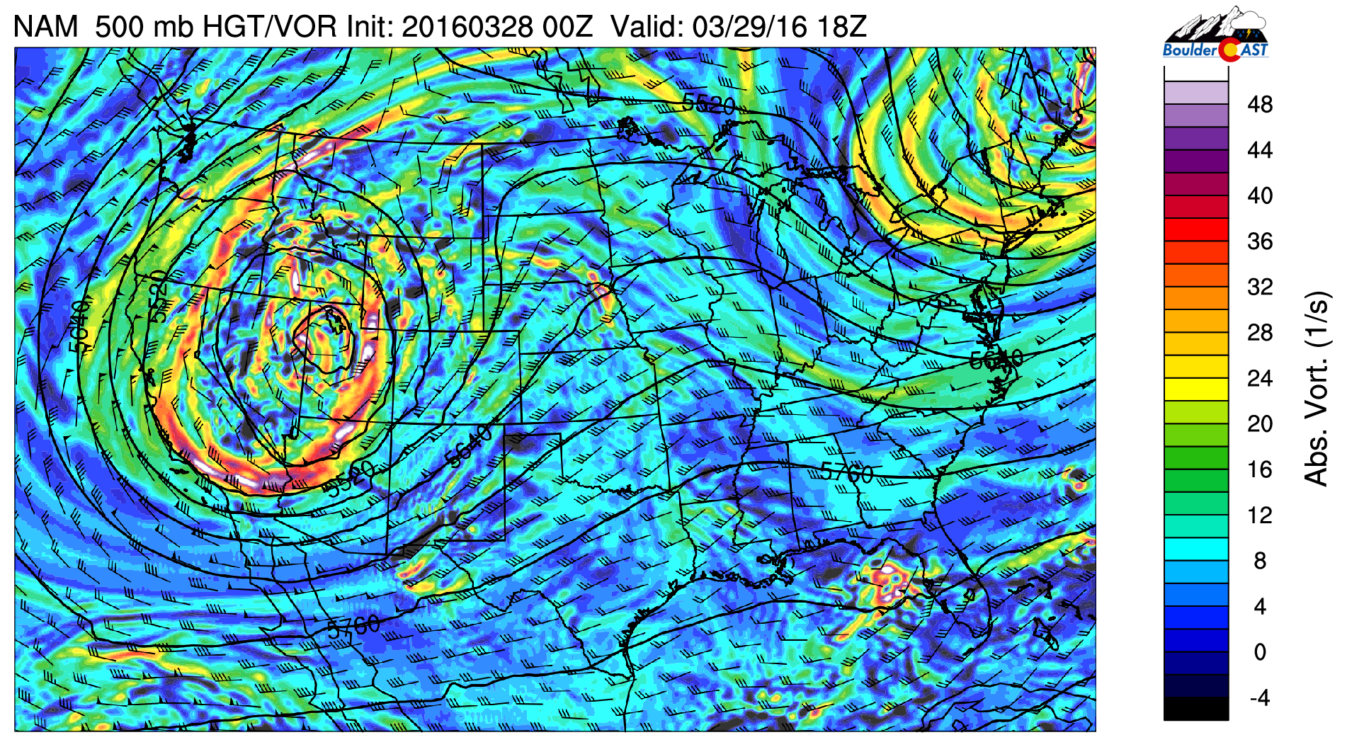 NAM 500mb vorticity map for Tuesday afternoon