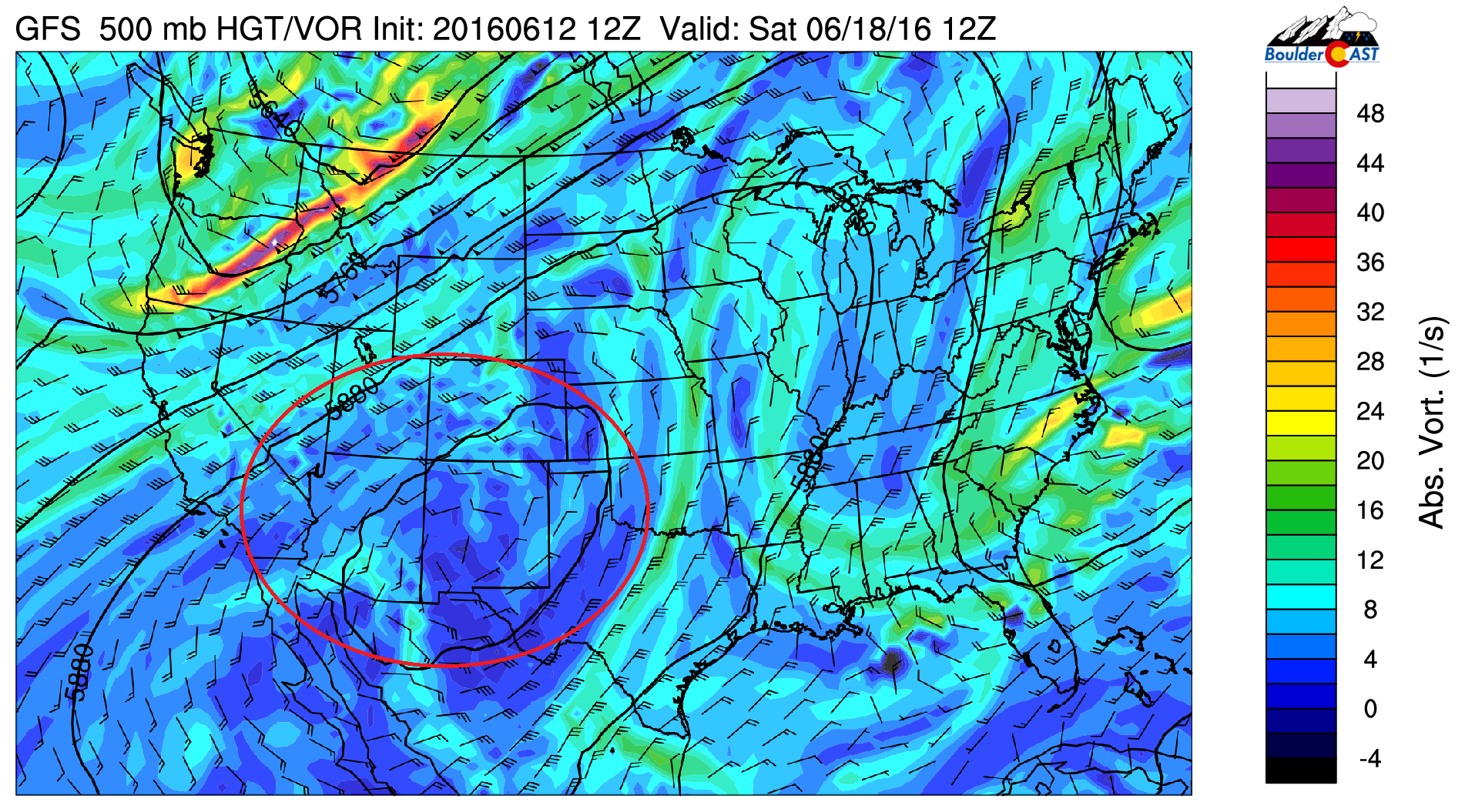 GFS 500 mb vorticity for the weekend