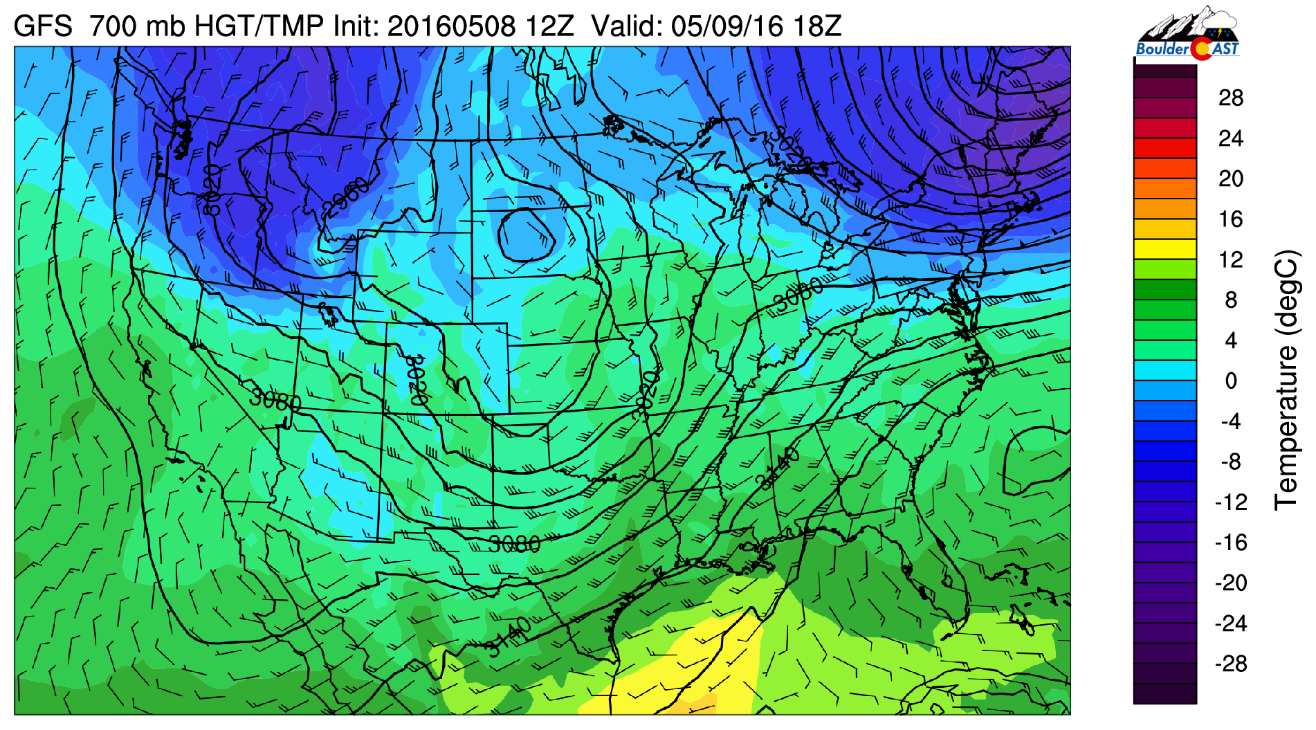 700 mb temperature from the GFS for Monday