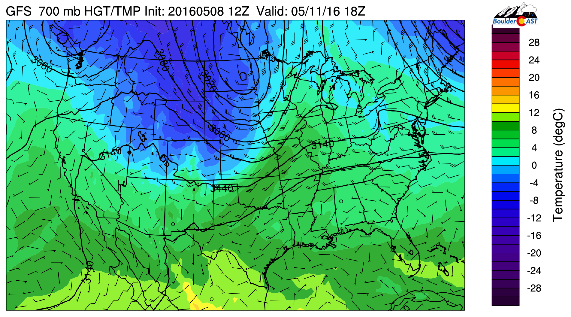 700 mb temperature from the GFS for Wednesday