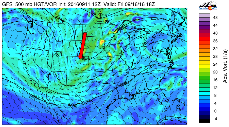 GFS 500 mb vorticity and height pattern for Friday