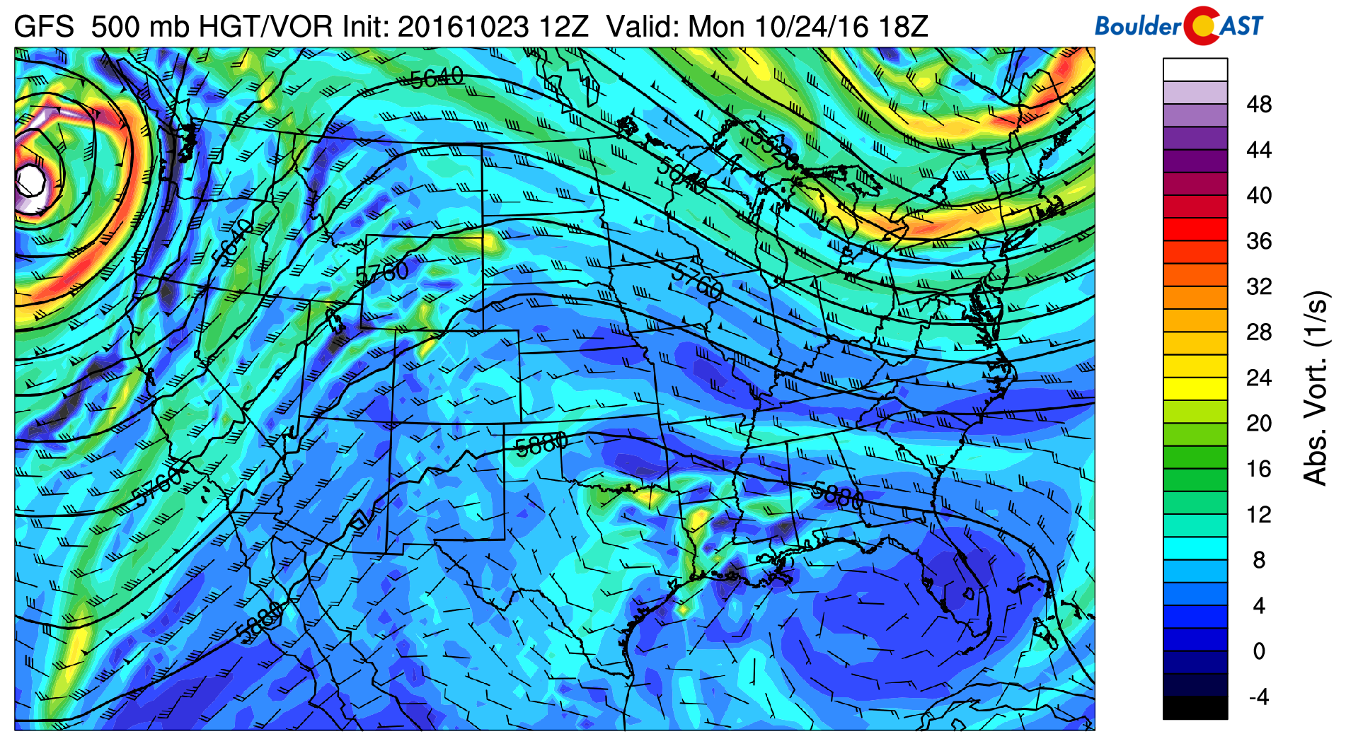 GFS 500 mb vorticity map for Monday