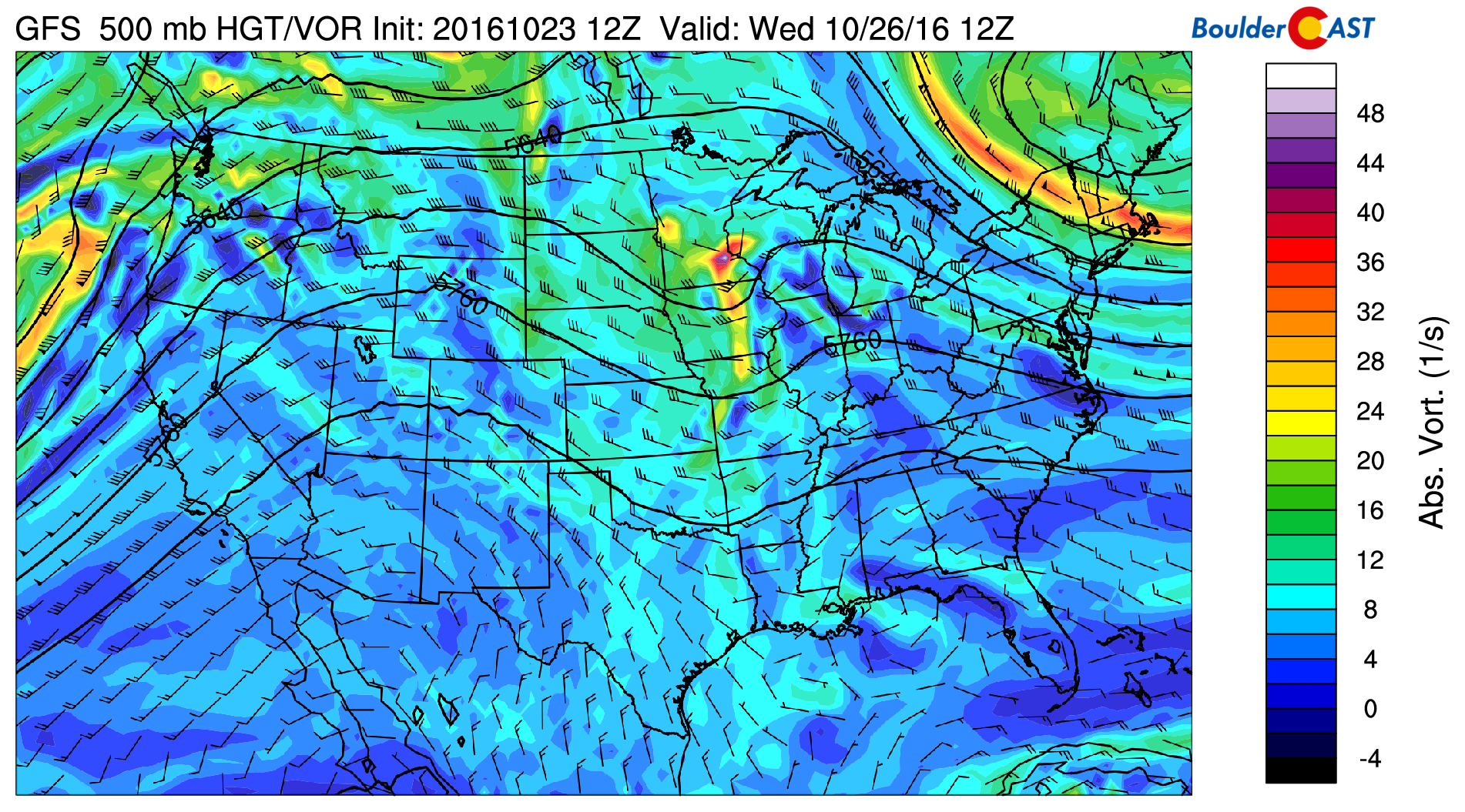 GFS 500 mb mid-level flow for Wednesday