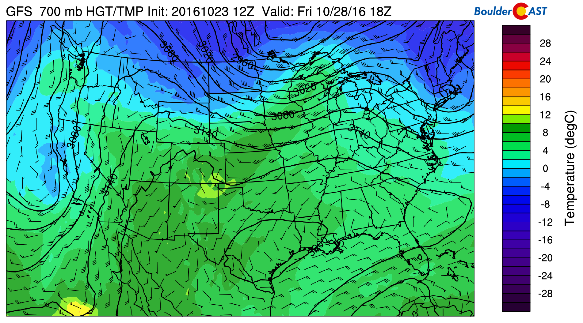 GFS 700 mb temperature pattern on Friday