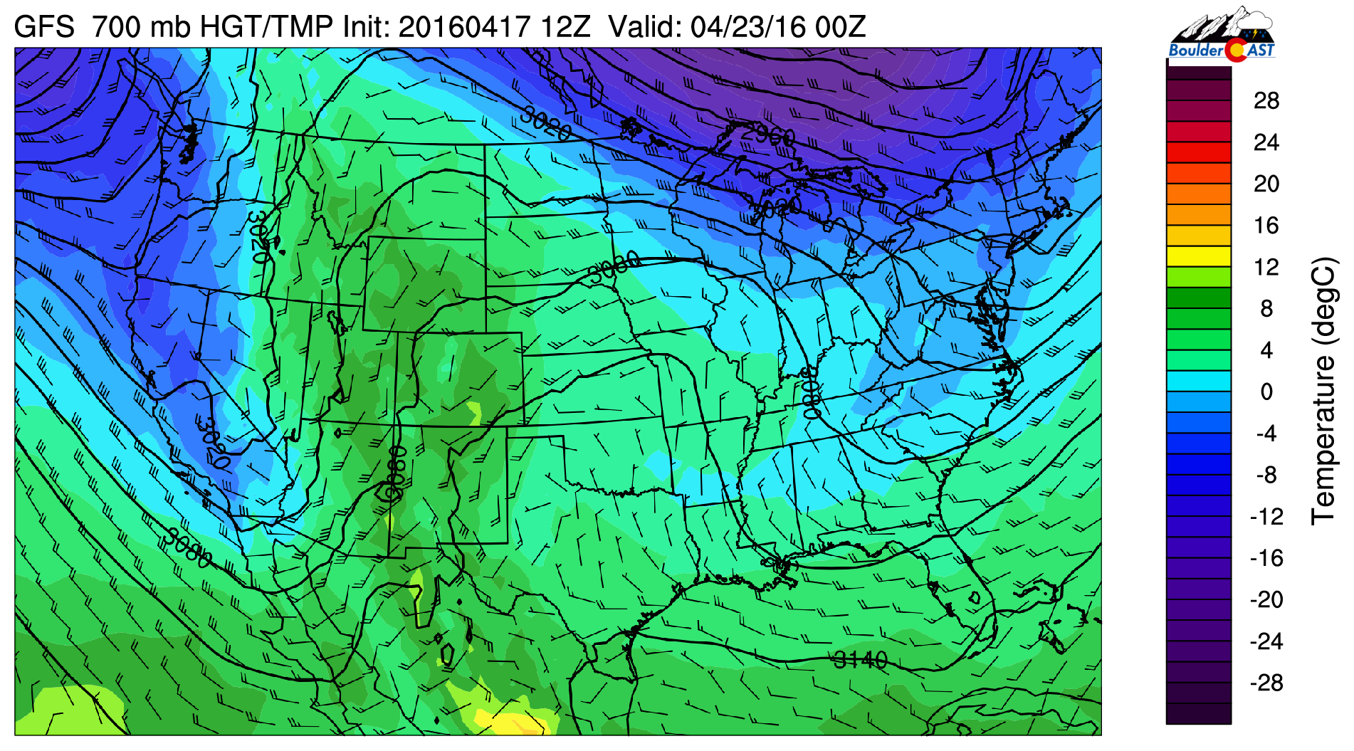 GFS 700 mb temperatures for Friday