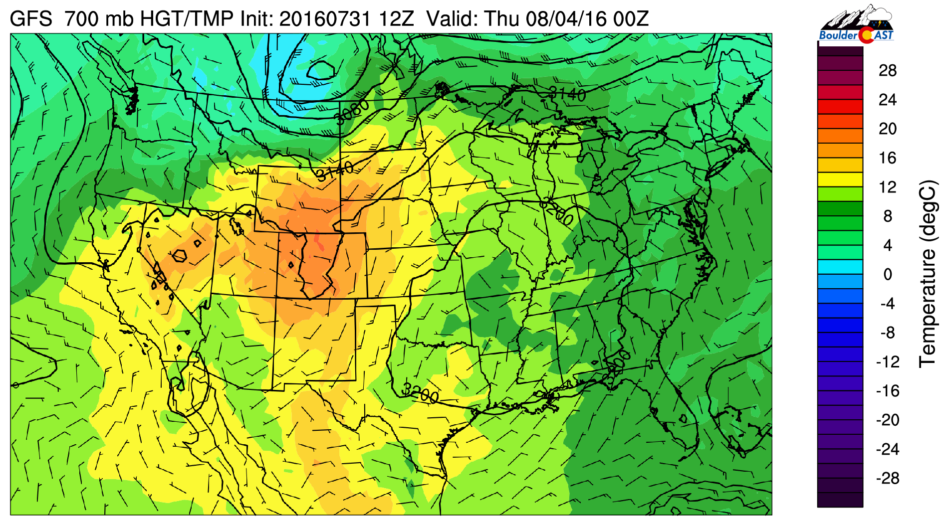 GFS 700 mb temperature for Wednesday