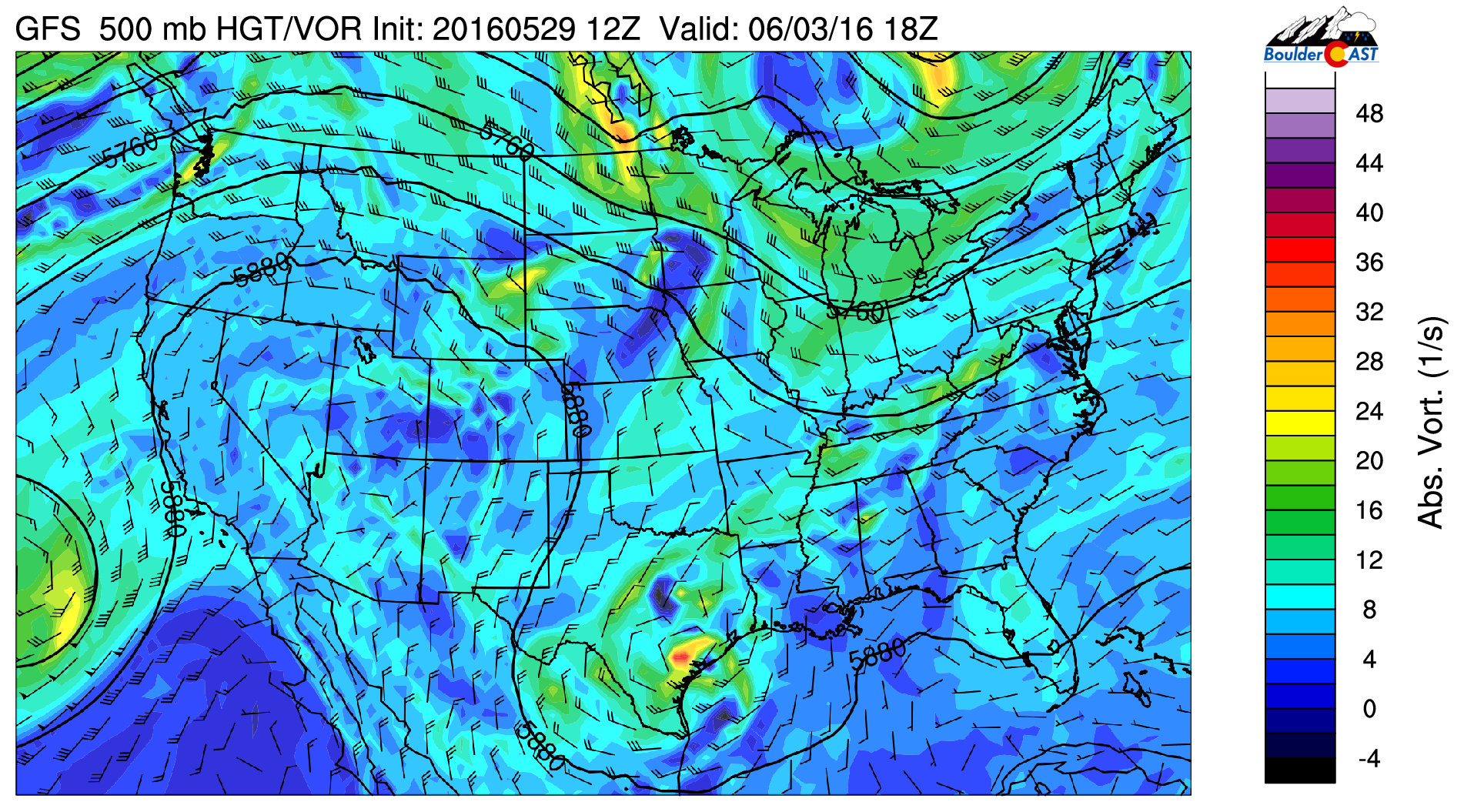 GFS 500 mb vorticity for Friday