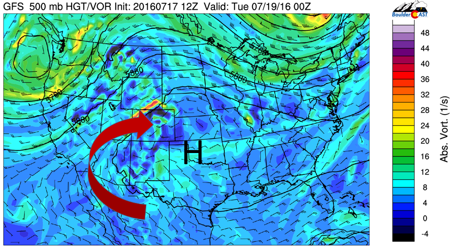 GFS 500 mid-level flow for Monday through Wednesday and associated absolute vorticity