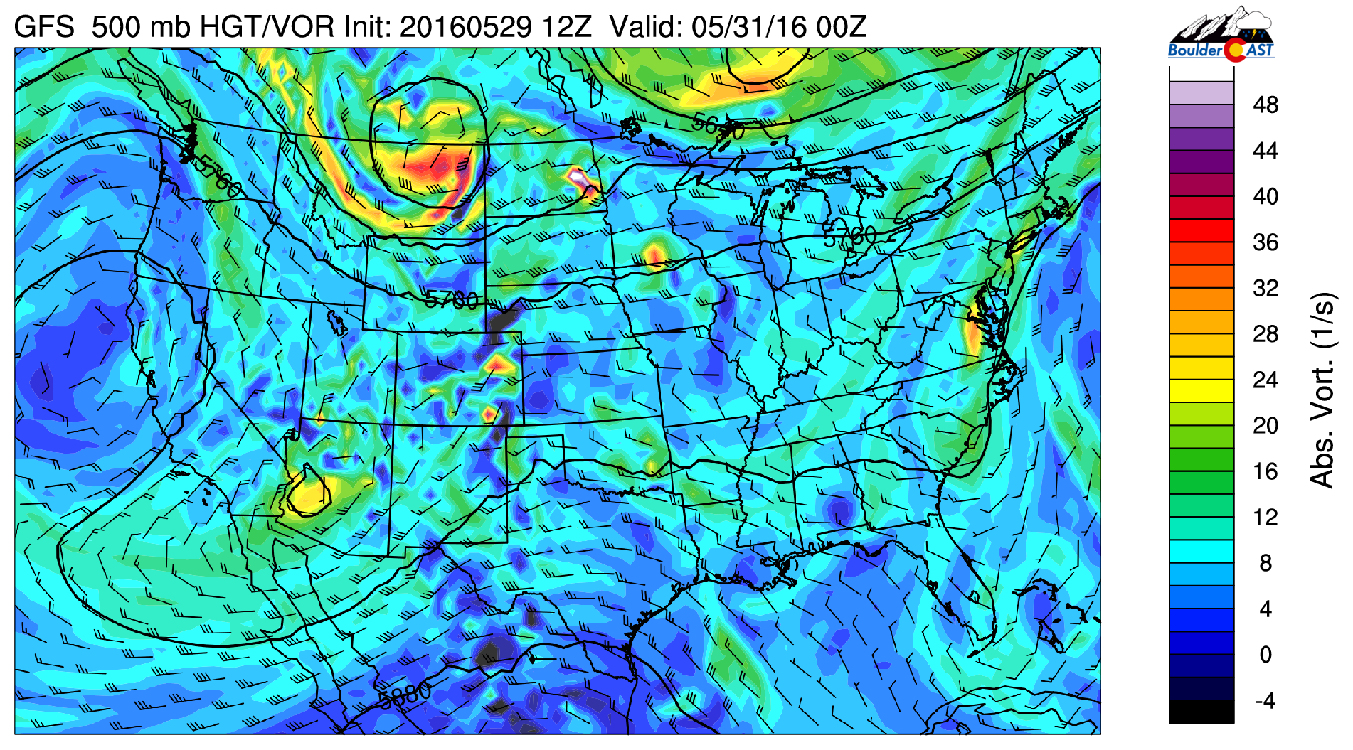 GFS 500 mb vorticity for Monday 