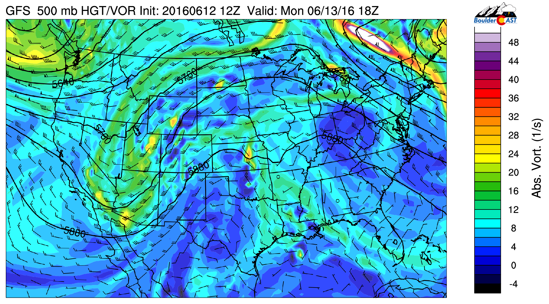 GFS 500 vorticity for this afternoon