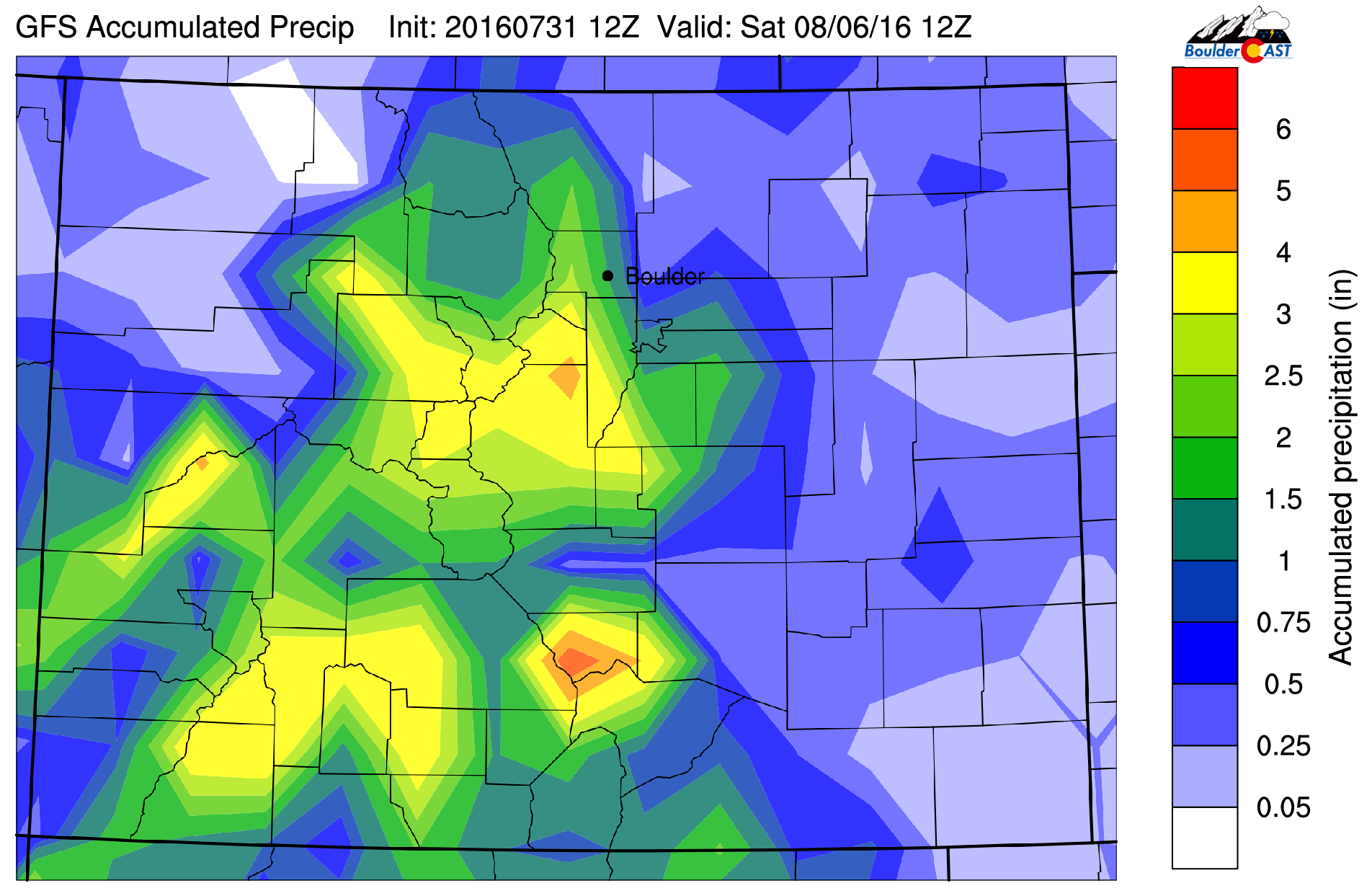 GFS total accumulated precipitation for the week