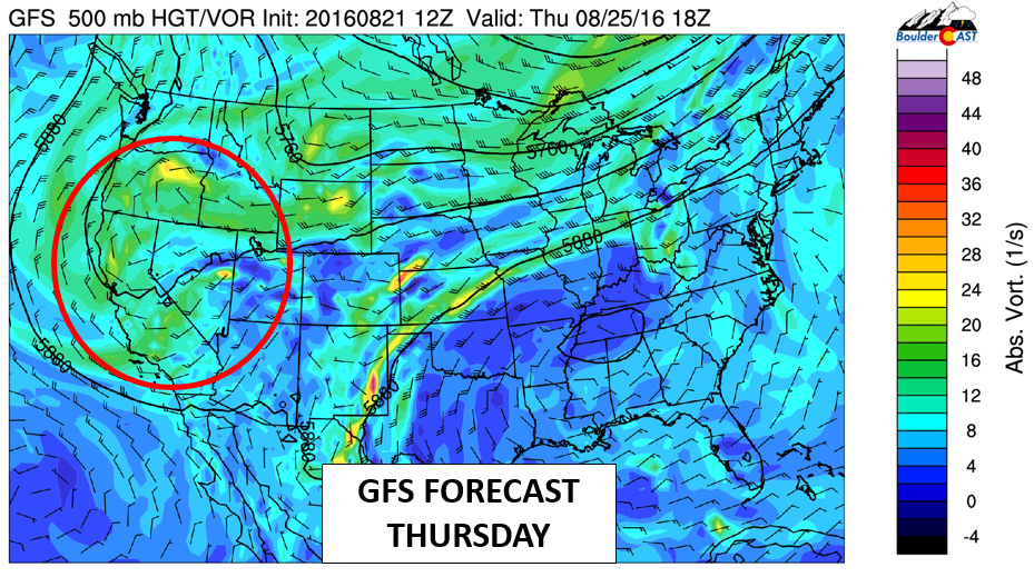 GFS mid-level flow pattern for Thursday
