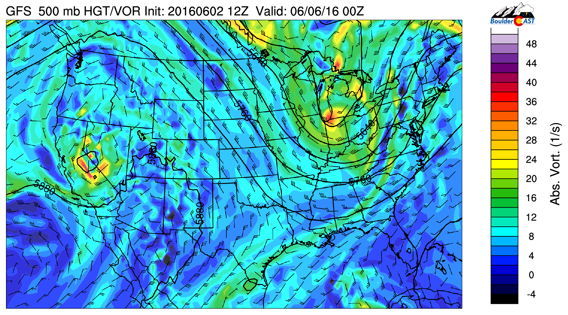 GFS 500 mb vorticity for Sunday night