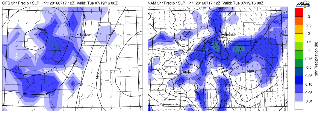 GFS (left) and NAM (right) 3-hr precipitation for this afternoon/evening