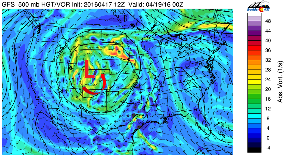 GFS 500 mb vorticity for Monday evening