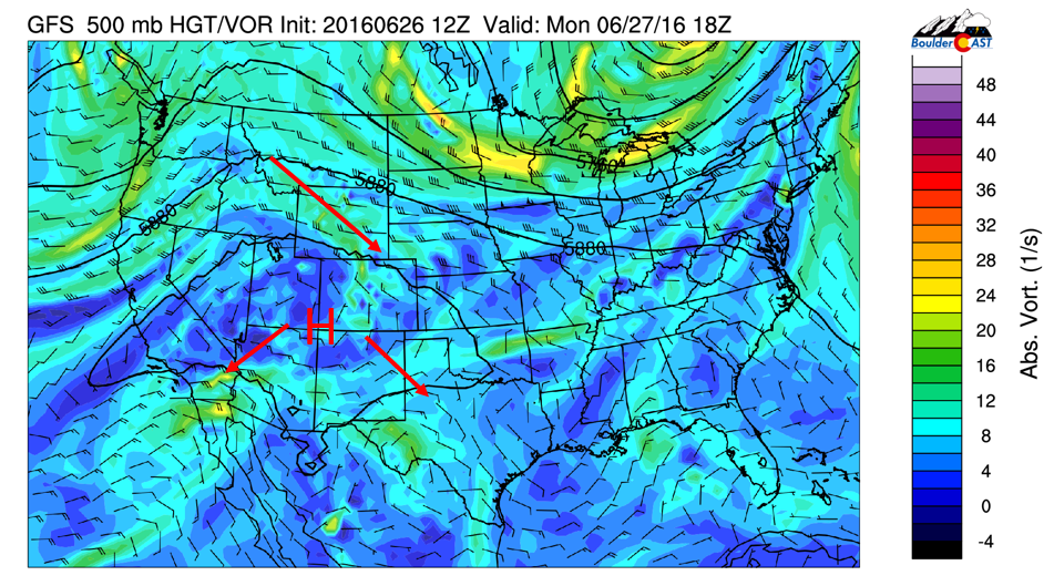 GFS 500 mb vorticity for Monday