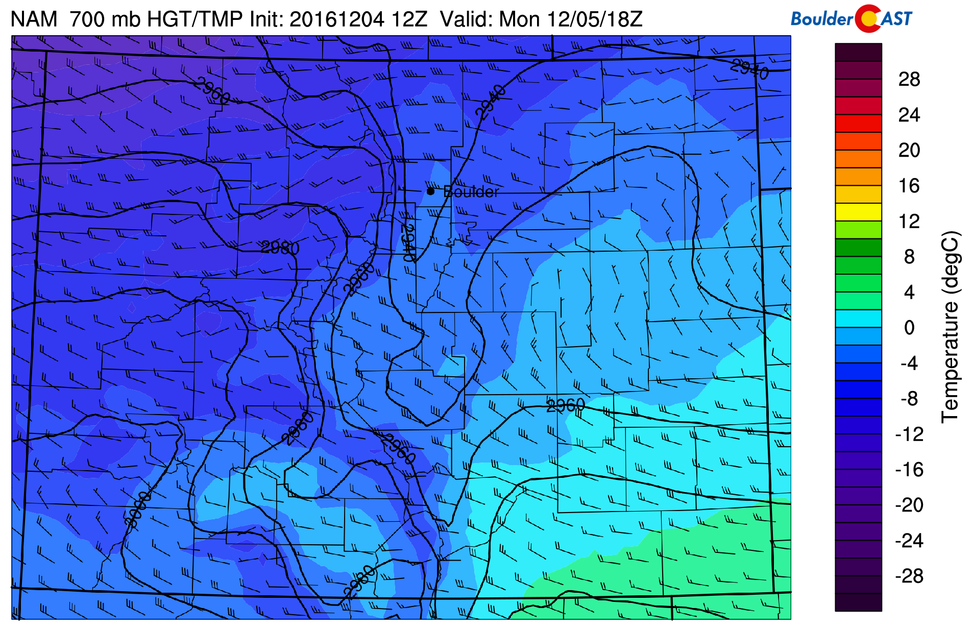 NAM 700 mb temperature and wind today