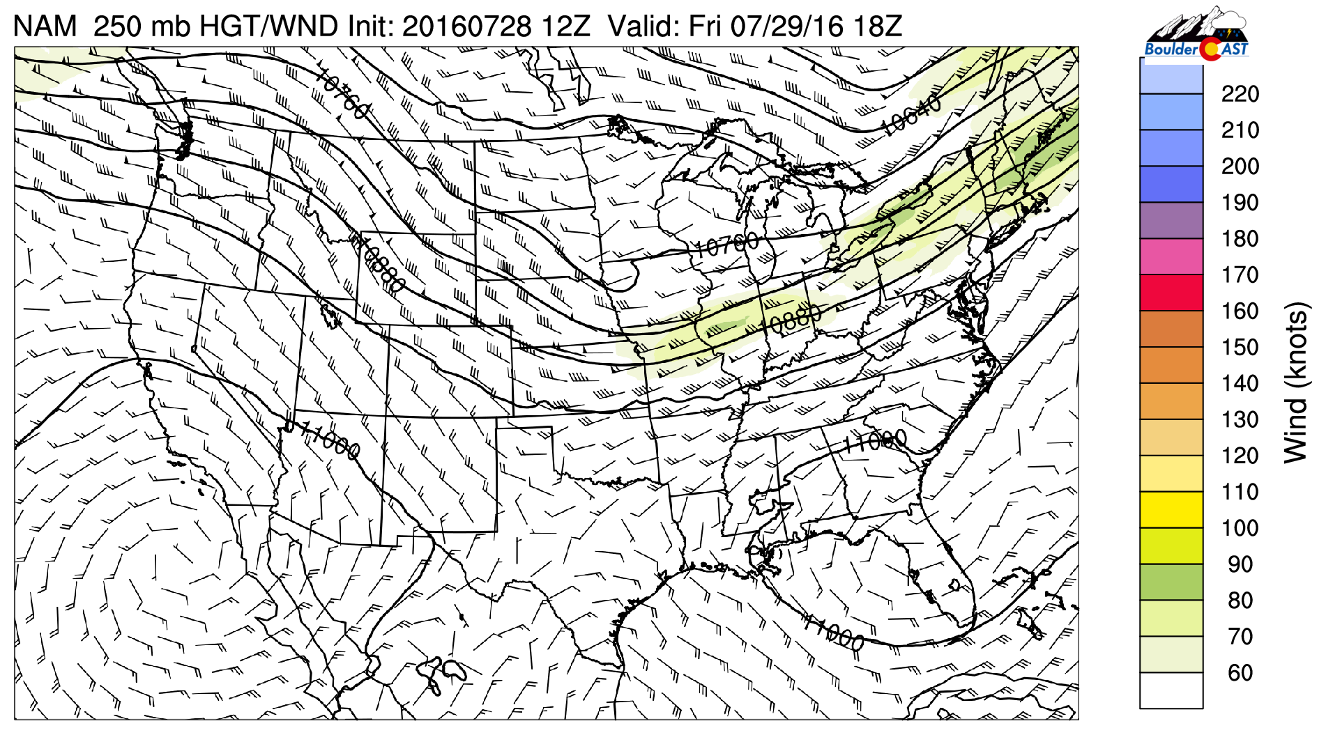 NAM 250 mb heights and winds for this afternoon