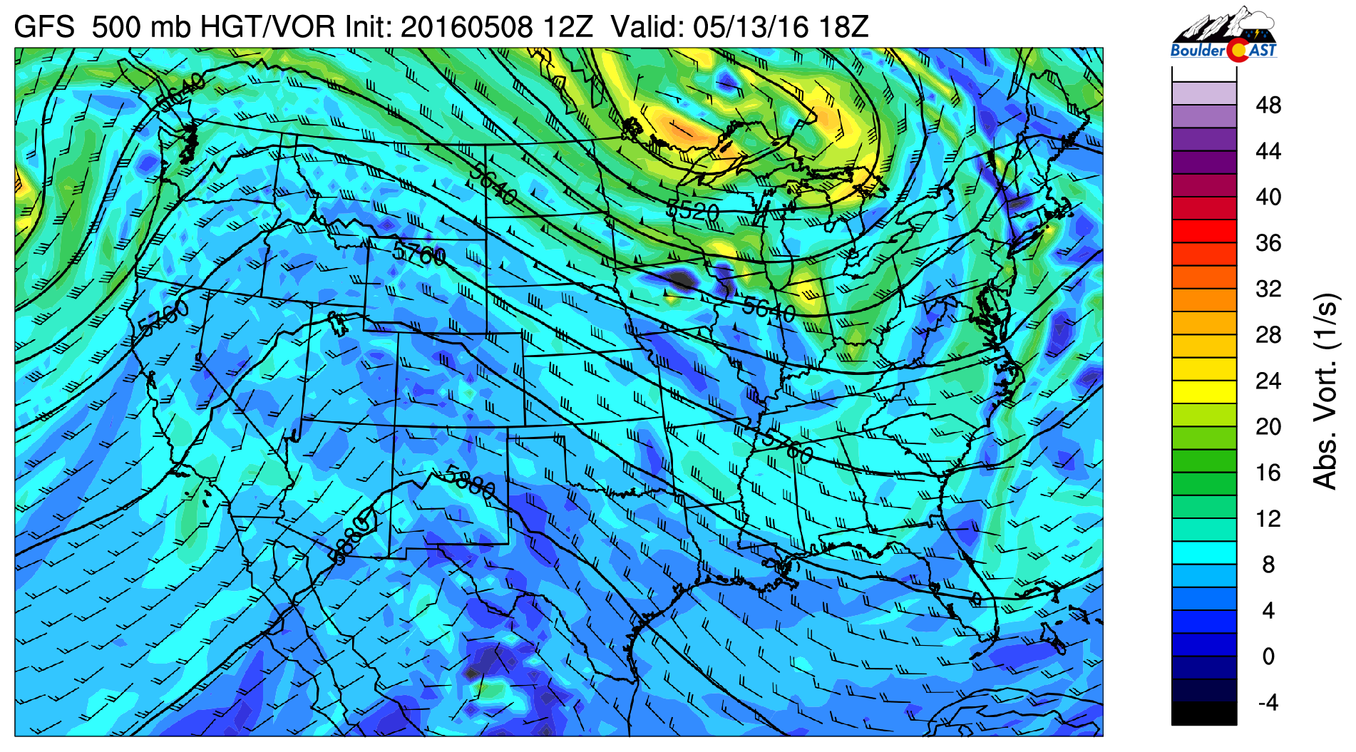 500 mb vorticity from the GFS for Friday
