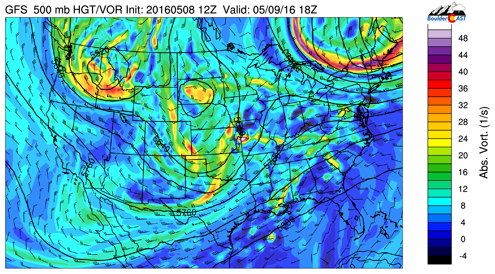 500 mb vorticity from the GFS for Monday