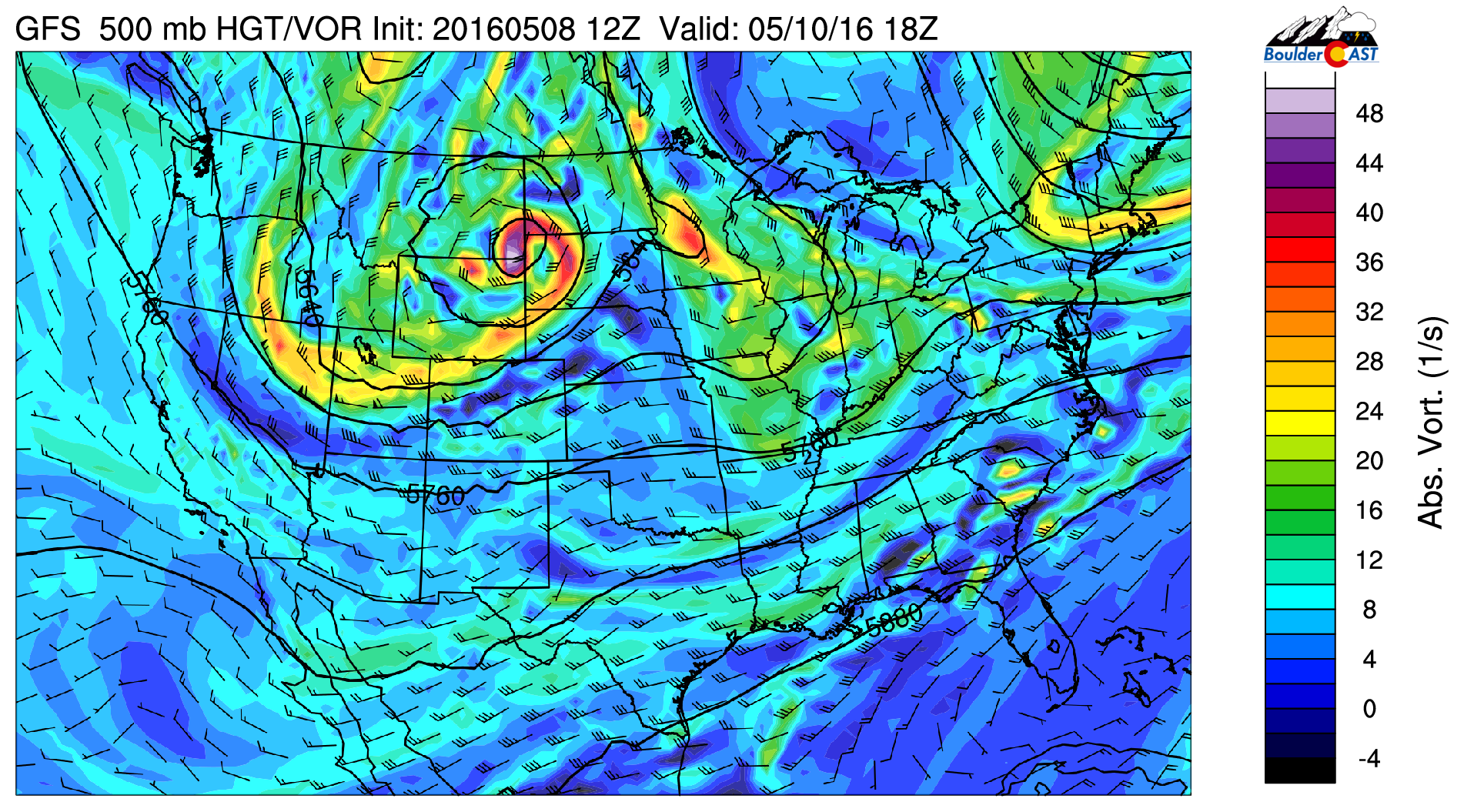 500 mb vorticity from the GFS for Tuesday